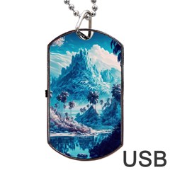 Tropical Winter Fantasy Landscape Paradise Dog Tag Usb Flash (two Sides) by Pakemis