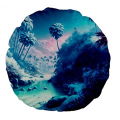 Tropical Winter Frozen Snow Paradise Palm Trees Large 18  Premium Round Cushions by Pakemis