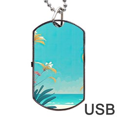 Beach Ocean Flowers Floral Plants Vacation Dog Tag Usb Flash (two Sides) by Pakemis