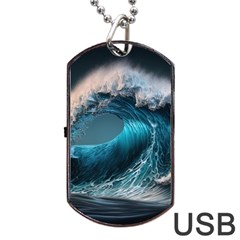 Tsunami Waves Ocean Sea Water Rough Seas 2 Dog Tag Usb Flash (two Sides) by Pakemis