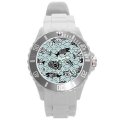 Fish Koi Ocean Sea Oriental Waves Round Plastic Sport Watch (l) by Semog4