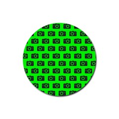 Modern Chic Vector Camera Illustration Pattern Rubber Round Coaster (4 Pack) by GardenOfOphir