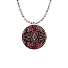 Pink Brown Liquify Repeats Iii 1  Button Necklace by kaleidomarblingart