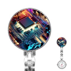 Ai Generated Motherboard City Technology Tech Cpu Stainless Steel Nurses Watch by Jancukart