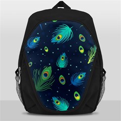 Blue Background Pattern Feather Peacock Backpack Bag by Semog4