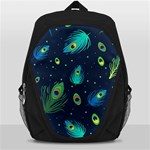 Blue Background Pattern Feather Peacock Backpack Bag Front