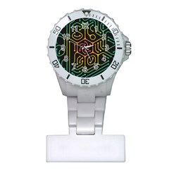 Circuit Hexagonal Geometric Pattern Background Pattern Plastic Nurses Watch by Jancukart