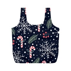 Holiday Seamless Pattern With Christmas Candies Snoflakes Fir Branches Berries Full Print Recycle Bag (m) by Semog4
