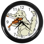 Cat Playing The Violin Art Wall Clock (Black) Front