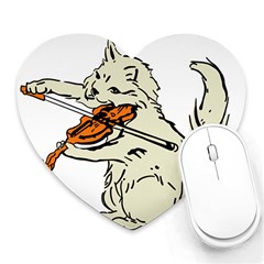Cat Playing The Violin Art Heart Mousepad by oldshool