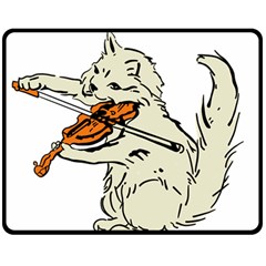 Cat Playing The Violin Art Two Sides Fleece Blanket (medium) by oldshool
