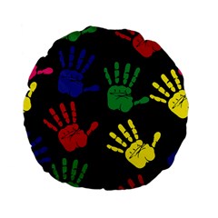 Handprints-hand-print-colourful Standard 15  Premium Flano Round Cushions by Semog4
