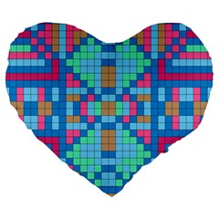 Checkerboard-squares-abstract Large 19  Premium Heart Shape Cushions by Semog4