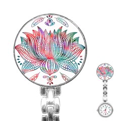 Lotus Feathers Boho Watercolor Stainless Steel Nurses Watch by Salman4z