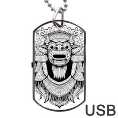 Balinese Art Barong Drawing Bali White Background People Dog Tag Usb Flash (two Sides) by Salman4z