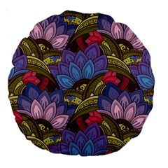Purple Red And Green Flowers Digital Wallpaper Patterns Ornament Large 18  Premium Round Cushions by Salman4z
