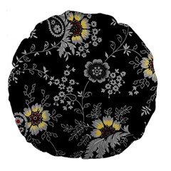 White And Yellow Floral And Paisley Illustration Background Large 18  Premium Round Cushions by Salman4z