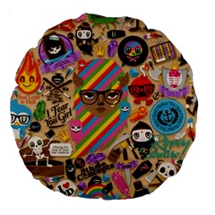 Multicolored Doodle Art Wallpaper Large 18  Premium Round Cushions by Salman4z