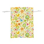 Nature Doodle Art Trees Birds Owl Children Pattern Multi Colored Lightweight Drawstring Pouch (L) Back