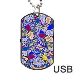 Blue Yellow Background Pattern Vector Texture Paisley Dog Tag Usb Flash (one Side) by Salman4z