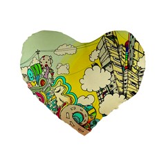 Doodle Wallpaper Artistic Surreal Standard 16  Premium Heart Shape Cushions by Salman4z