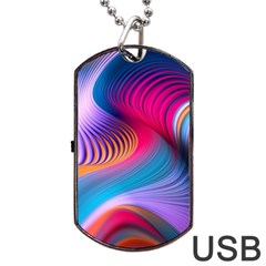 Colorful 3d Waves Creative Wave Waves Wavy Background Texture Dog Tag Usb Flash (one Side) by Salman4z