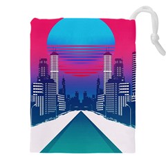 Retro Cityscape Artist Artwork Digital Art Drawstring Pouch (5xl) by Salman4z