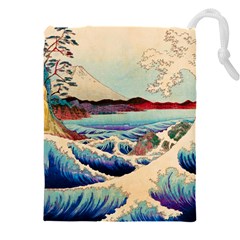 Wave Japanese Mount Fuji Woodblock Print Ocean Drawstring Pouch (5xl) by Salman4z