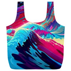 Tsunami Waves Ocean Sea Nautical Nature Water Blue Pink Full Print Recycle Bag (xxl) by Jancukart