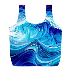Tsunami Waves Ocean Sea Nautical Nature Abstract Blue Water Full Print Recycle Bag (l) by Jancukart