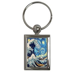 The Great Wave Of Kanagawa Painting Starry Night Van Gogh Key Chain (rectangle) by Sudheng