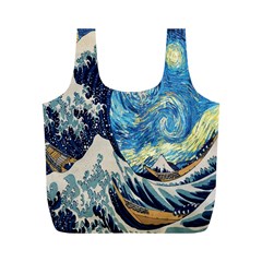 The Great Wave Of Kanagawa Painting Starry Night Van Gogh Full Print Recycle Bag (m) by Sudheng