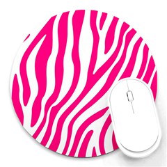 Pink Fucsia Zebra Vibes Animal Print Round Mousepad by ConteMonfrey