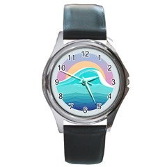 Tsunami Tidal Wave Wave Minimalist Ocean Sea Round Metal Watch by Wegoenart