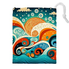Waves Ocean Sea Abstract Whimsical Abstract Art 4 Drawstring Pouch (5xl) by Wegoenart