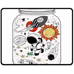 Astronaut Drawing Planet Two Sides Fleece Blanket (medium) by Salman4z
