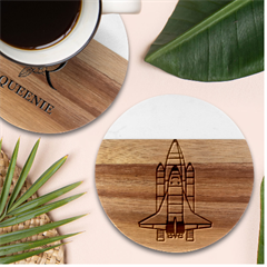 Rocket Shuttle Spaceship Science Marble Wood Coaster (round) by Salman4z