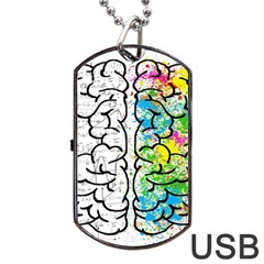 Brain Mind Psychology Idea Drawing Dog Tag Usb Flash (one Side) by Salman4z