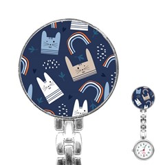 Colorful Cute Cat Seamless Pattern Stainless Steel Nurses Watch by Salman4z