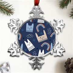 Colorful Cute Cat Seamless Pattern Metal Small Snowflake Ornament by Salman4z