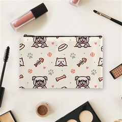 Pug Dog Cat With Bone Fish Bones Paw Prints Ball Seamless Pattern Vector Background Cosmetic Bag (medium) by Salman4z