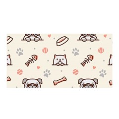 Pug Dog Cat With Bone Fish Bones Paw Prints Ball Seamless Pattern Vector Background Satin Wrap 35  X 70  by Salman4z