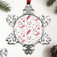 Cute Animal Seamless Pattern Kawaii Doodle Style Metal Small Snowflake Ornament by Salman4z