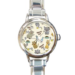 Happy-cats-pattern-background Round Italian Charm Watch by Salman4z