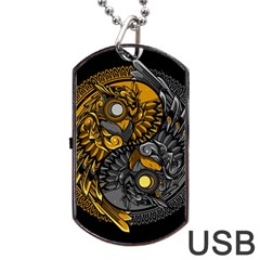 Yin-yang-owl-doodle-ornament-illustration Dog Tag Usb Flash (one Side) by Salman4z
