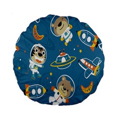 Seamless-pattern-funny-astronaut-outer-space-transportation Standard 15  Premium Round Cushions by Salman4z