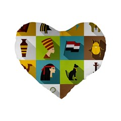 Egypt-travel-items-icons-set-flat-style Standard 16  Premium Heart Shape Cushions by Salman4z