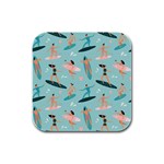 Beach-surfing-surfers-with-surfboards-surfer-rides-wave-summer-outdoors-surfboards-seamless-pattern- Rubber Square Coaster (4 pack) Front