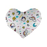 Unicorns-rainbows-seamless-pattern Standard 16  Premium Flano Heart Shape Cushions Back