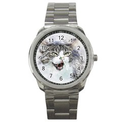Cat Pet Art Abstract Watercolor Sport Metal Watch by Jancukart